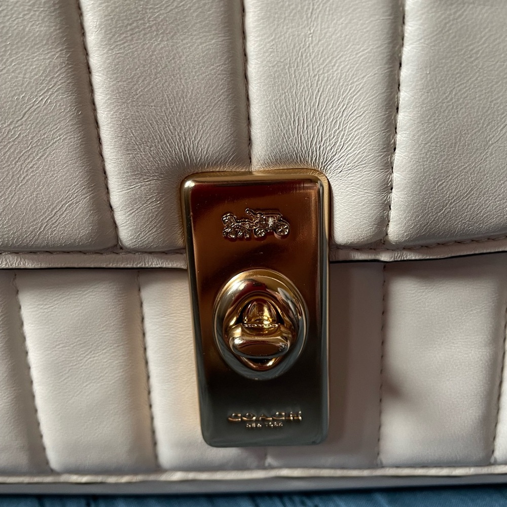 Coach Cream Leather Shoulder Bag with Gold Accents